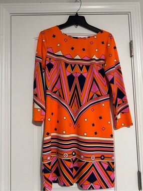 JB by Julie Brown Orange & Pink Geometric Long Sleeve Shift Dress